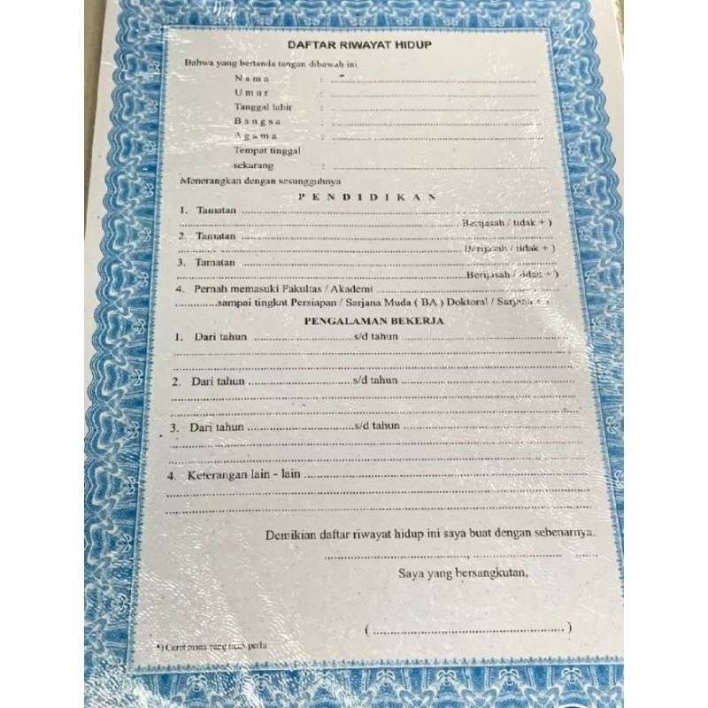 

BLANGKO DAFTAR RIWAYAT HIDUP SURAT MELAMAR PEKERJAAN( 10 Lembar)