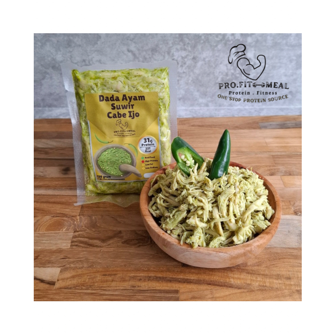

Profitmeal Dada Ayam Suwir Cabe Ijo 120g - Ayam Suwir Cabe Ijo - Ayam Suwir Siap Makan