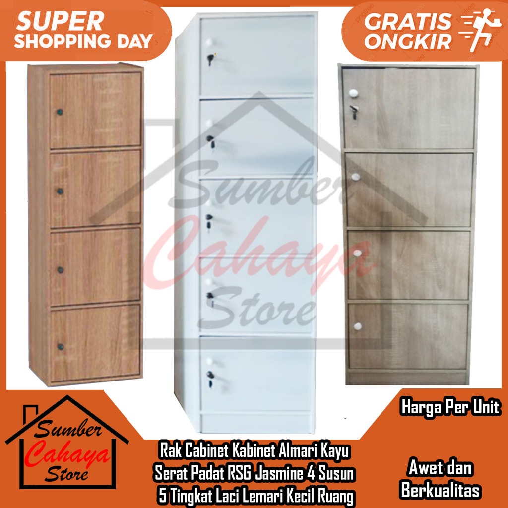 [Kargo] Laci Buffet Bupet RGS Jasmin 4 Susun 5 Tingkat Almari Kayu Serat Padat Rak Cabinet Kabinet M