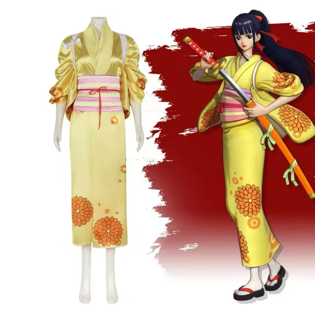 One Piece cosplay, One Piece Kikunojo, anime character costume, yellow kimono set, cosplay, Hallowee