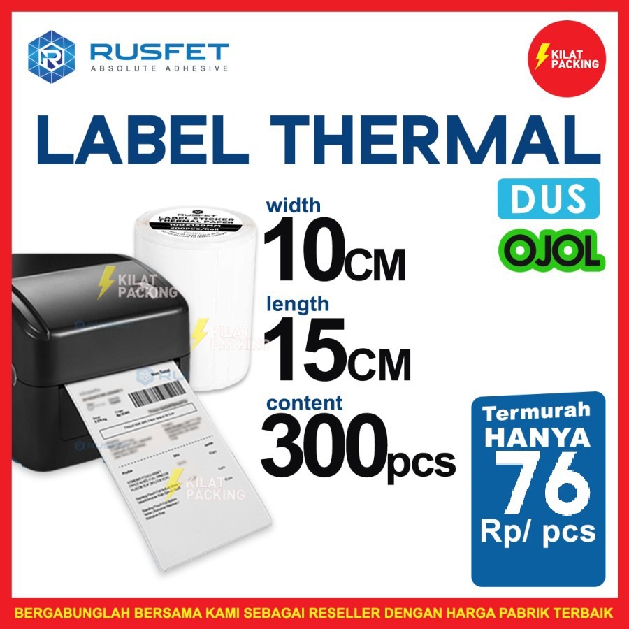 

Resi Stiker Thermal Label Barcode Thermal A6 300pcs Rusfet Dus Ojol