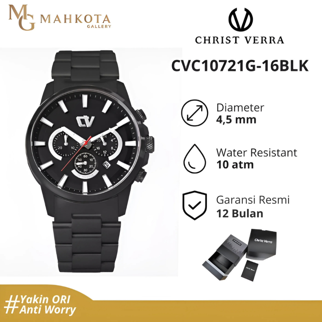 Jam Tangan Pria Christ Verra CVC10721G-16BLK Chronograph Aktif Original dan Bergaransi