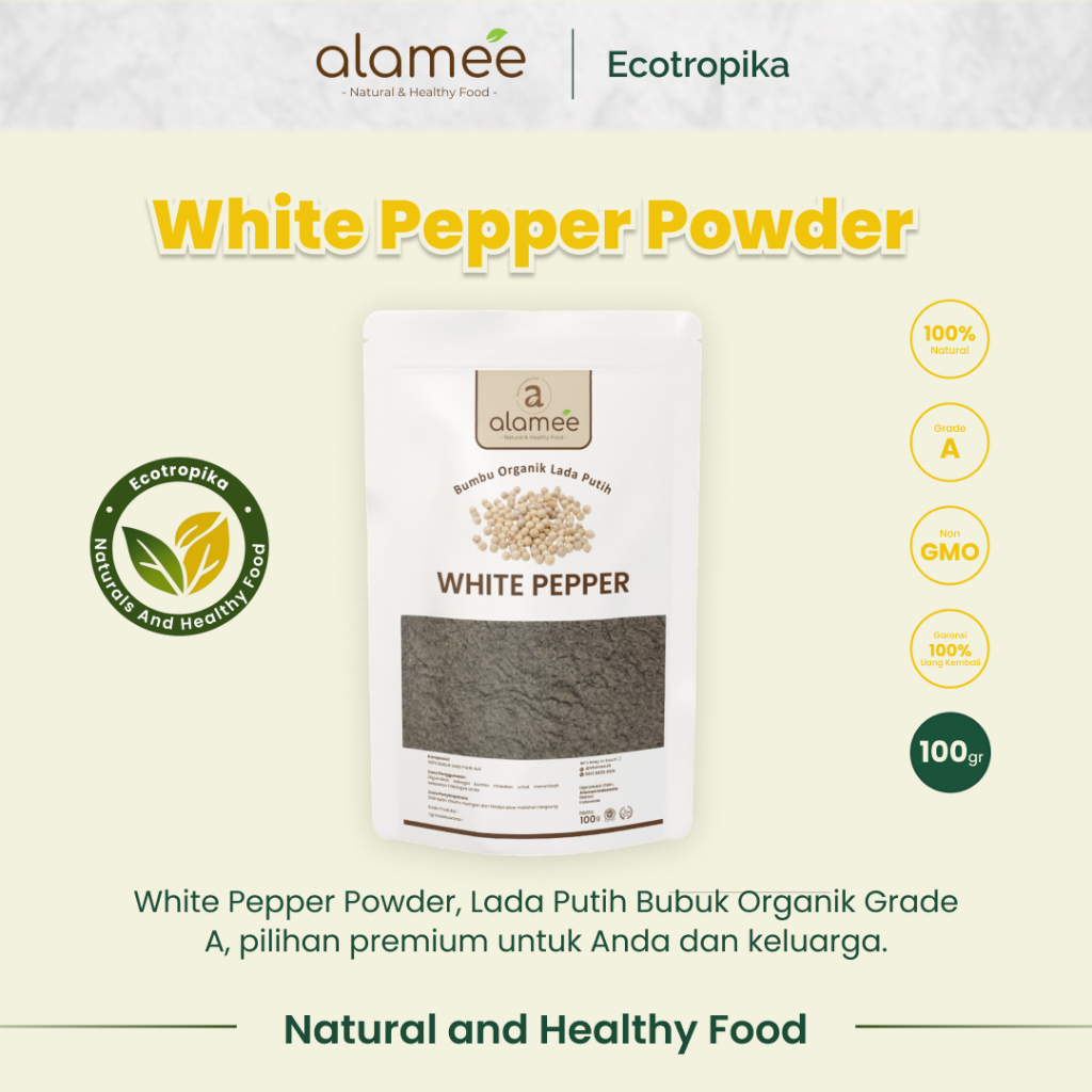 

Lada Putih Bubuk White Pepper Powder Merica Whitepepper Bumbu Dapur Instan Tanpa Campuran 100 Gram