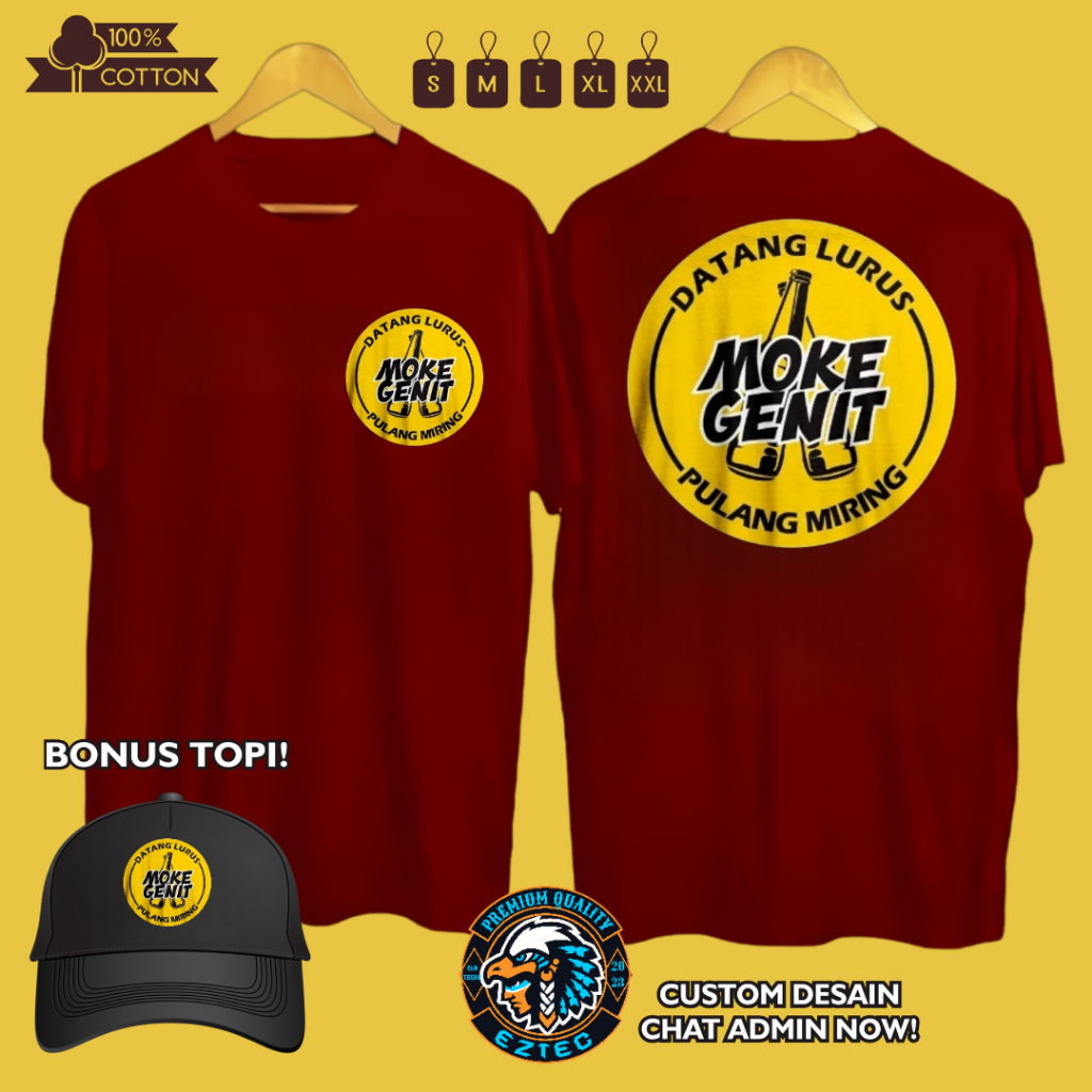 KAOS DISTRO PRIA DESAIN SABLON MOKE GENIT DATANG LURUS PULANG MIRING SIMPLE KEREN BONUS TOPI TRUCKER