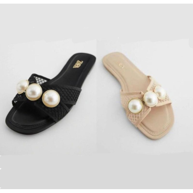Sandal ZARA Mesh Pearl Flat Shoes