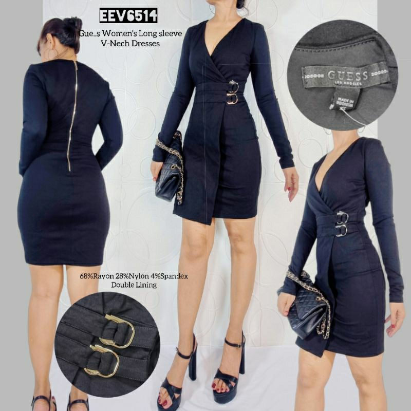 Gues Women's Long Sleeve V-neck and Zipper Dresses EEV 6514