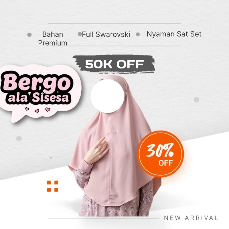 Bergo Syariah ala Sisesa by Sjsesa Syakirah Full Swarovski Khimar Jilbab Hijab