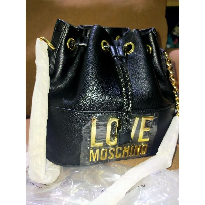 TAS LOVE MOSCHINO BUCKET DRAWSTRING SERUT BLACK AUTHENTIC ORIGINAL PRELOVED