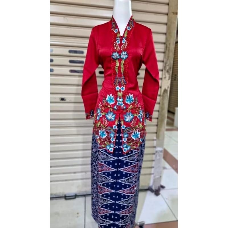 SETELAN KEBAYA ENCIM BORDIR BUNGA // KEBAYA ENCIM MODERN // KEBAYA ENCIM BAHAN KATUN LENGAN PANJANG