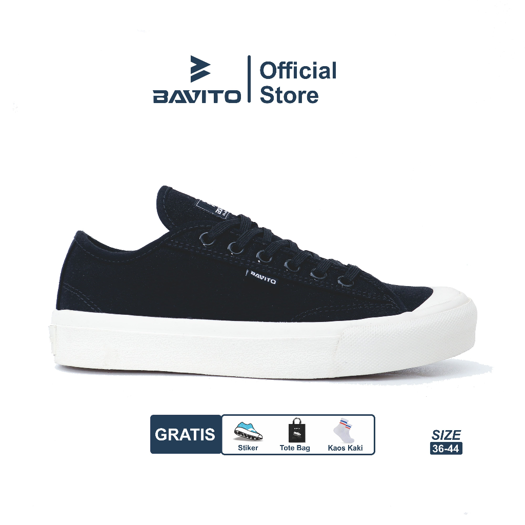 Bavito 36-44 Prastana Low Black White - Sepatu Sneakers Casual