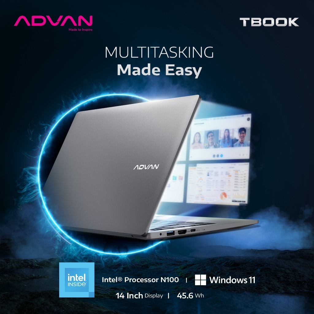 ADVAN Laptop TBook Celeron N100 Intel N100 4Gb/128GB 14" HD Free Windows 11- Garansi Resmi