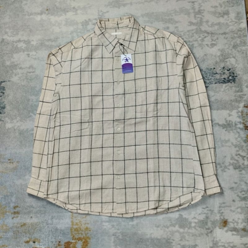 Uniqlo Flannel Flanel Shirt Cream Beidge