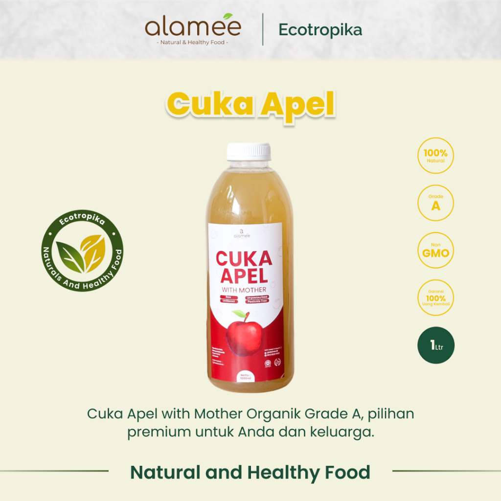

CUKA APEL ORIGINAL ORGANIK 1000ML / APPLE CIDER VINEGAR / SARI BUAH PREMIUM GRADE A ORGANIC 1 LITER
