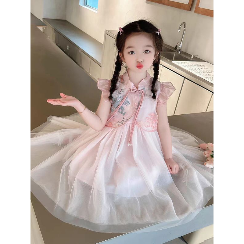 Bahan premium Anak girl Cheongsam sweet dress China style