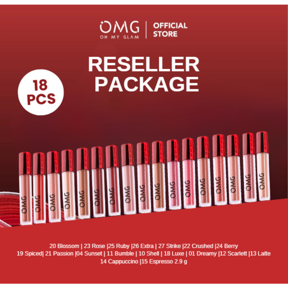 [SPECIAL RESELLER PACKAGE 18 PCS] OMG Oh My Glam Mattelast Lip Cream - Lip Cream Matte Dengan Warna 