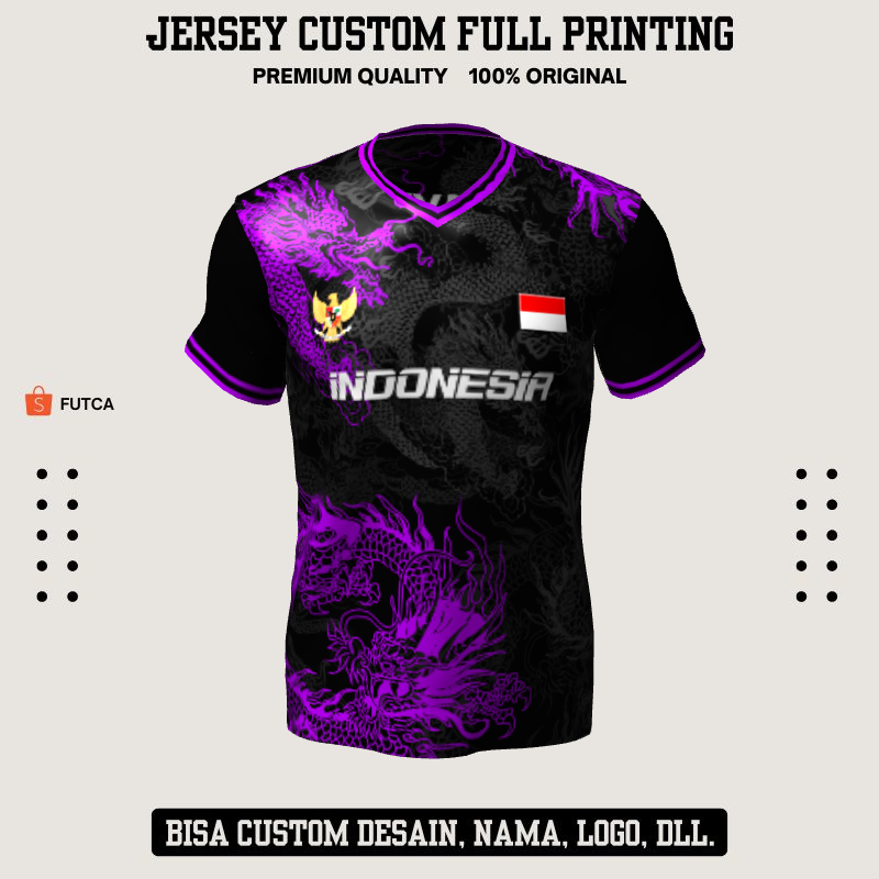 Kaos Jersey Futsal Hitam Ungu Motif Naga 502 - Jersey Olahraga Bisa Custom Desain Terbaru