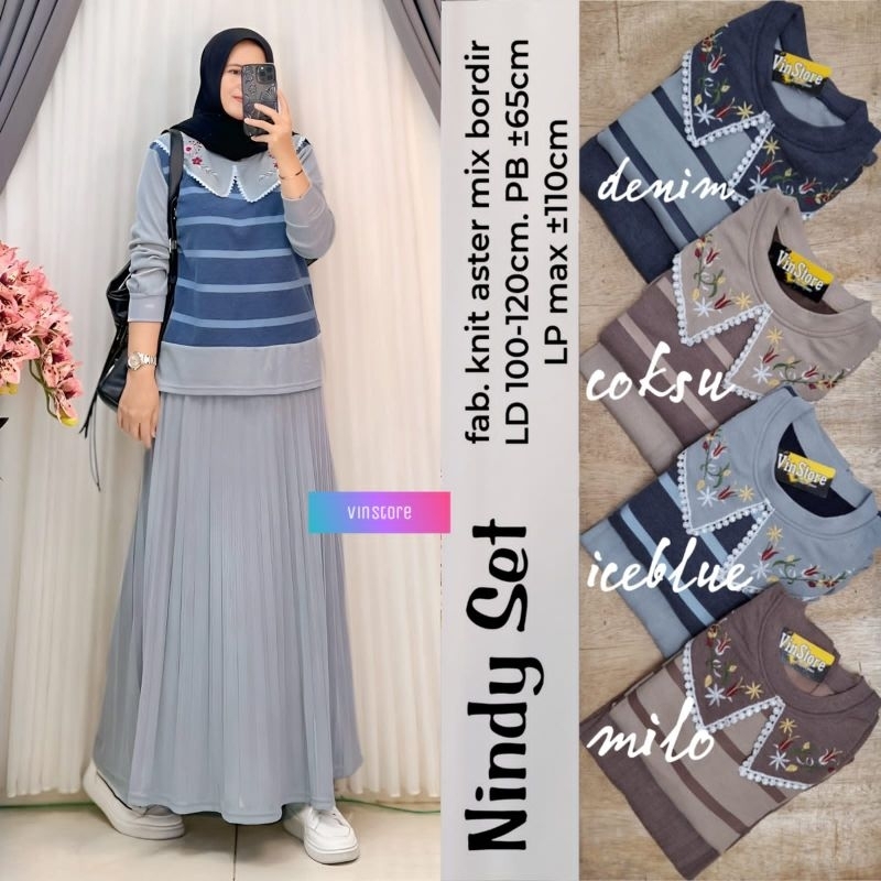 {Realpict} Lucky set rok kaos knit setelan wanita muslim kekinian one set rok remaja muslim terbaru 