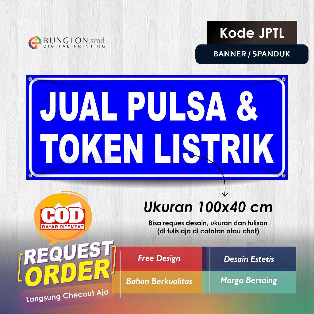 SPANDUK BANNER JUAL PULSA DAN TOKEN LISTRIK KODE JPTL BIRU