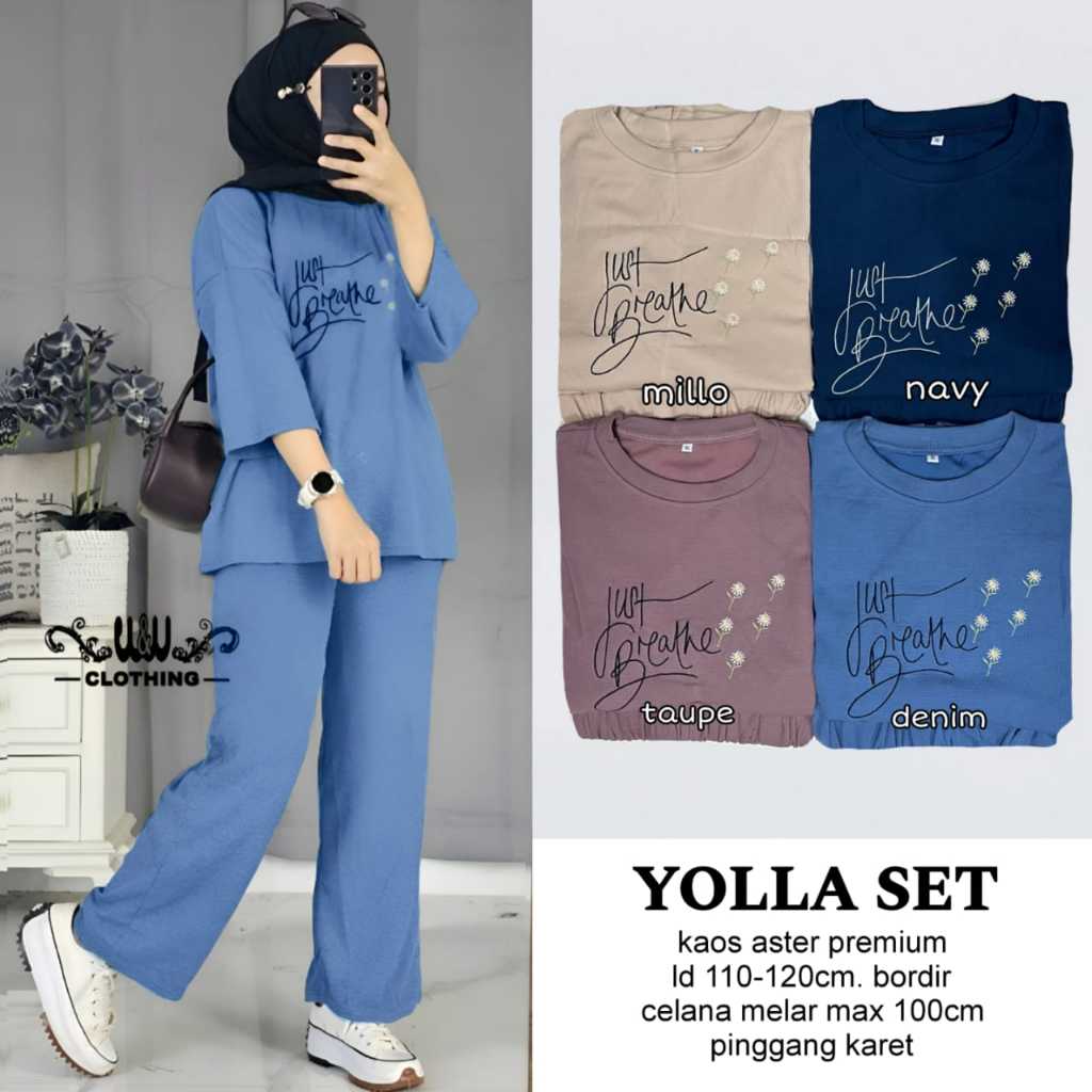 Setelan Wanita Yolla Set W&W Ld 110-120 Bahan Kaos Aster Premium Ld 110-120