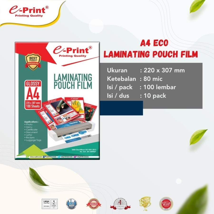

Laminating Pouch Film A4 Glossy E-Print