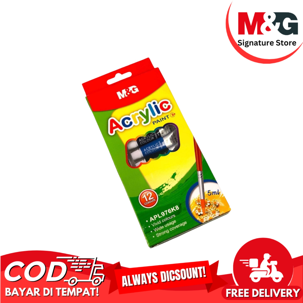 

Cat Acrylic Paint M&G 12 Colors Cat Akrilik 12 Warna #APL976K8 Akrilik Cat 5 ml Gratis Kuas