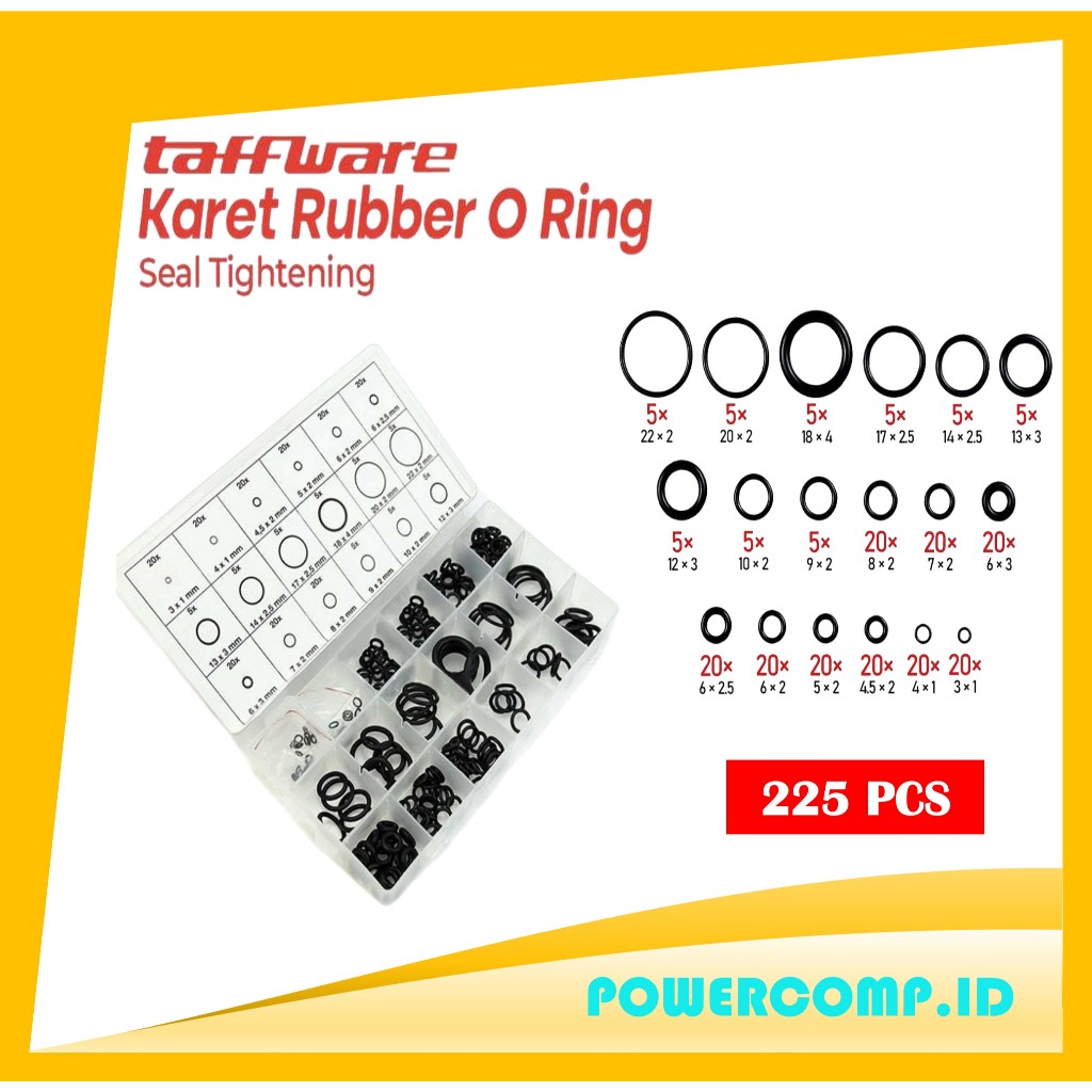 Taffware E436 225Pcs 18 Size O-Rings Kit Rubber Oring Assortment! Rubber O Ring Set Gaskets Seal Nit