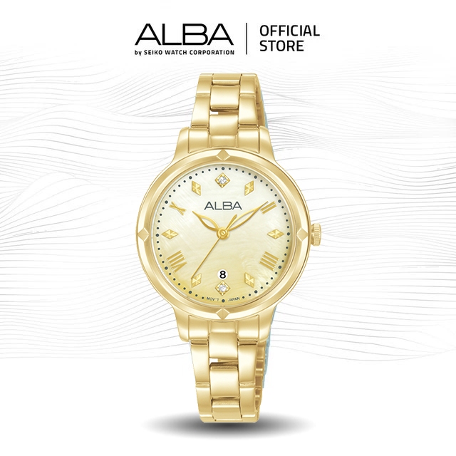 Alba Jam Tangan Wanita AH7DX8 / AH7DX8X1 Quartz Gold Dial Stainless