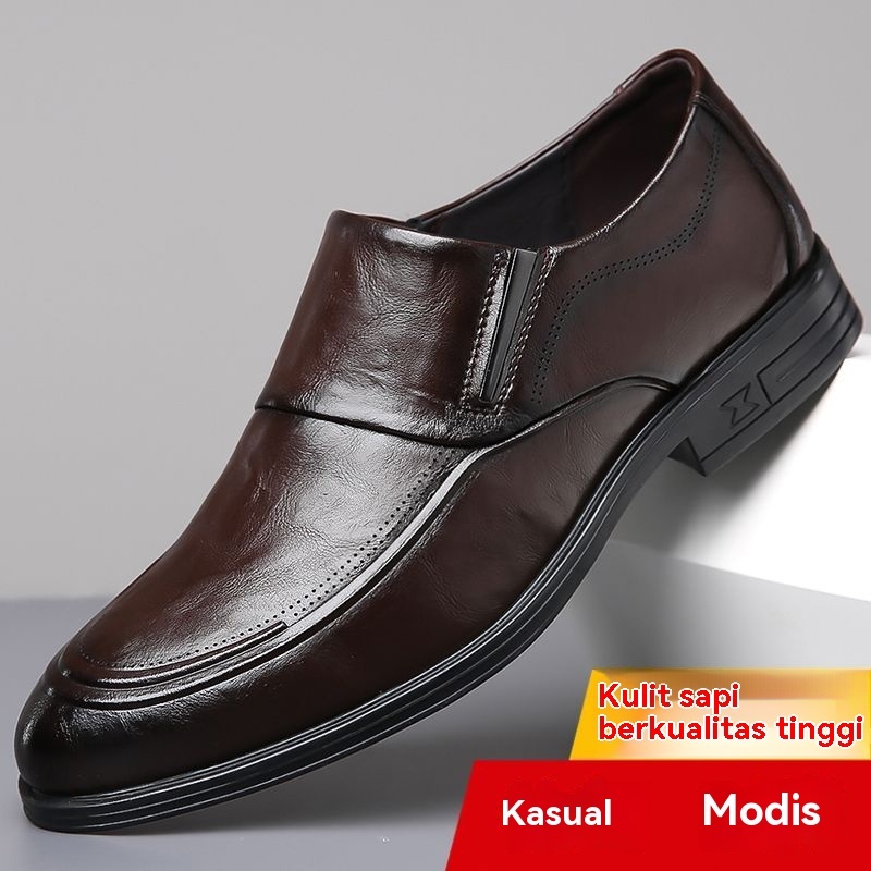 Sepatu kulit pria 2025 kepala bulat hitam baru bagian dalam meningkatkan siswa bertali sepatu kulit 