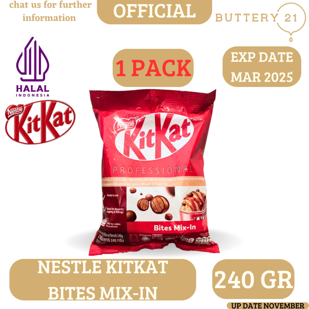 

NESTLE KIT KAT BITES MIX-IN 240 GR/KITKAT TOPING/WAFER DALAM COKLAT SUSU