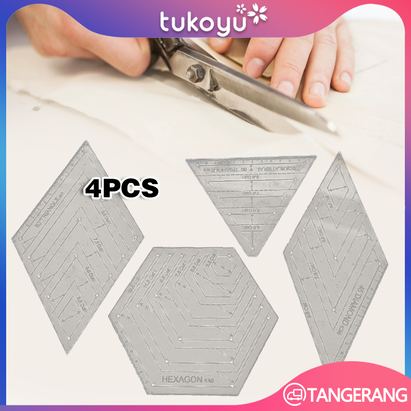 

Patchwork Sewing Cutting Craft Ruler 4pcs/Penggaris Template Patchwork