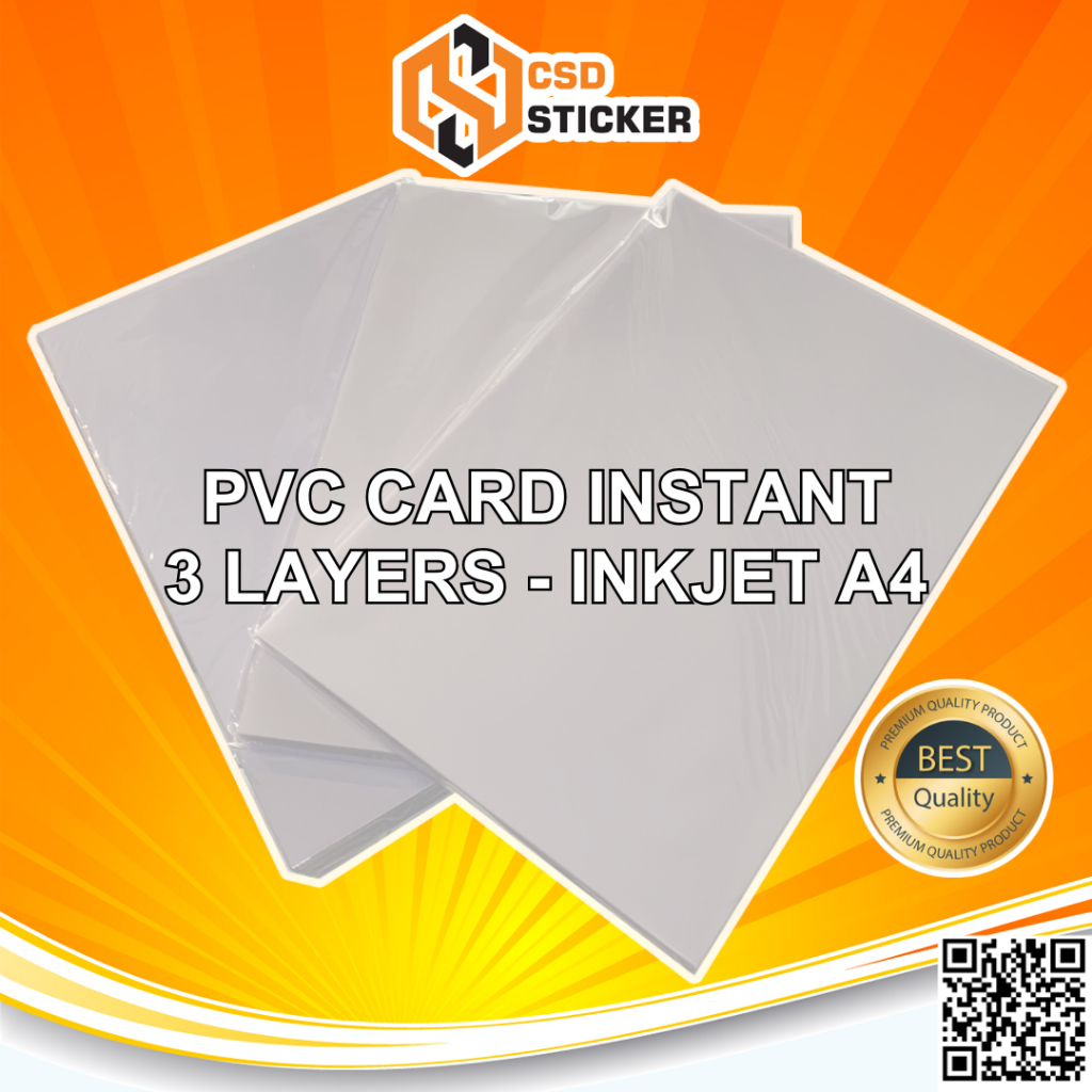 

CSD PVC ID CARD PET Instant Printer Inkjet A4 0,76 mm Dye Pigment Member Card / ATM / Kartu Anggota Pack isi 50 Set