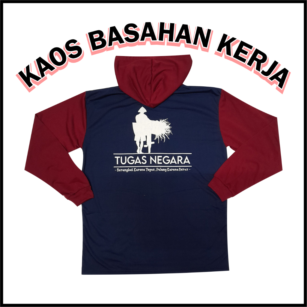 Kaos Baju Petani Tugas Negara Basahan Kerja Petani Lengan Panjang Berkudung / Kupluk / Topi