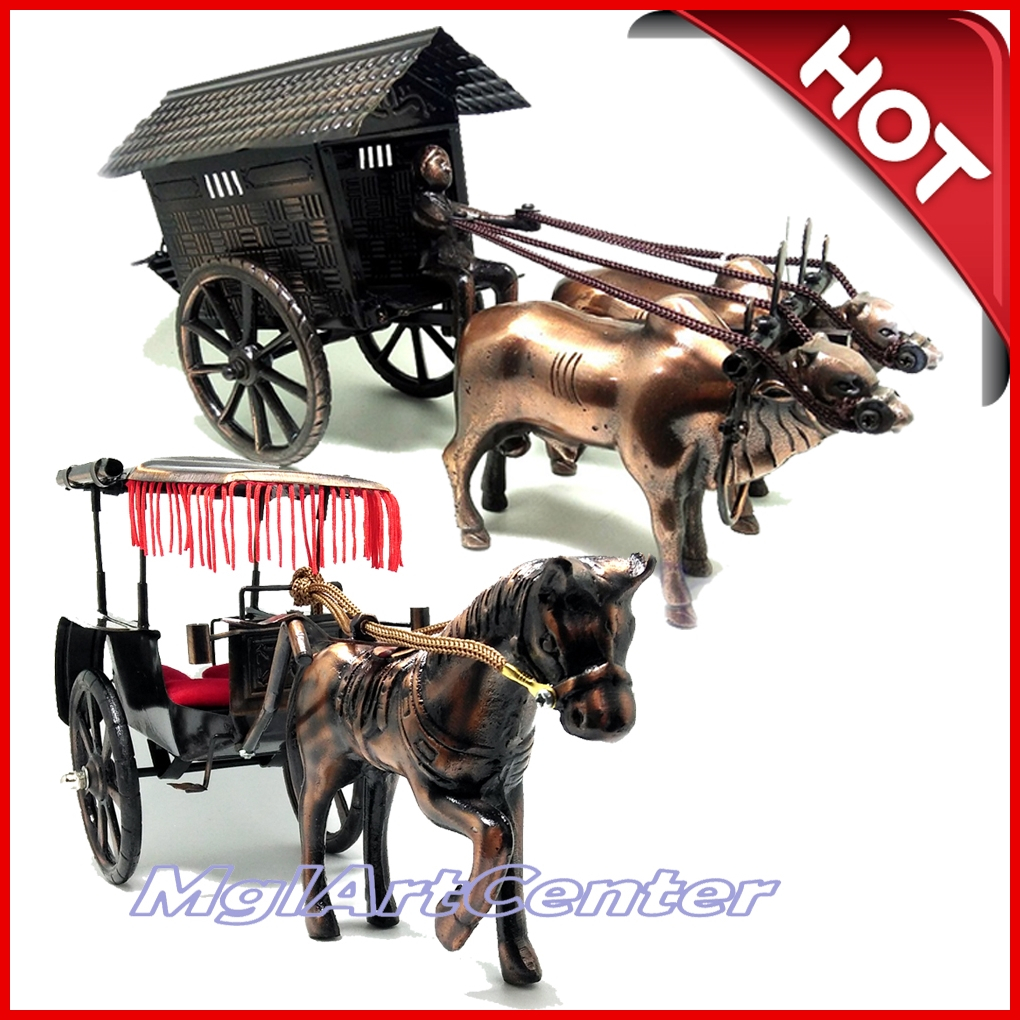 Miniatur Andong Delman Kereta Kuda Gerobak Sapi Cikar Jogja Logam
