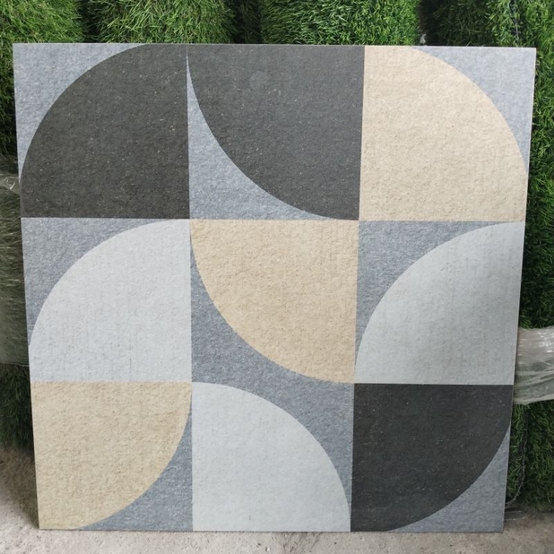 KERAMIK 50X50 HALSTEN CUTTING ABU KASAR MOTIF GREY BATIK - MILAN HABITAT