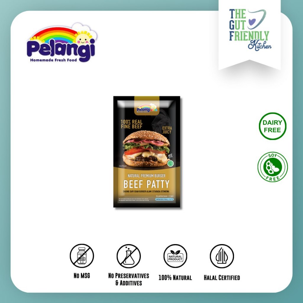

PELANGI - Beef Patty (Daging Isian Burger) Soy Free, Dairy Free, Halal Non MSG & Non Pengawet