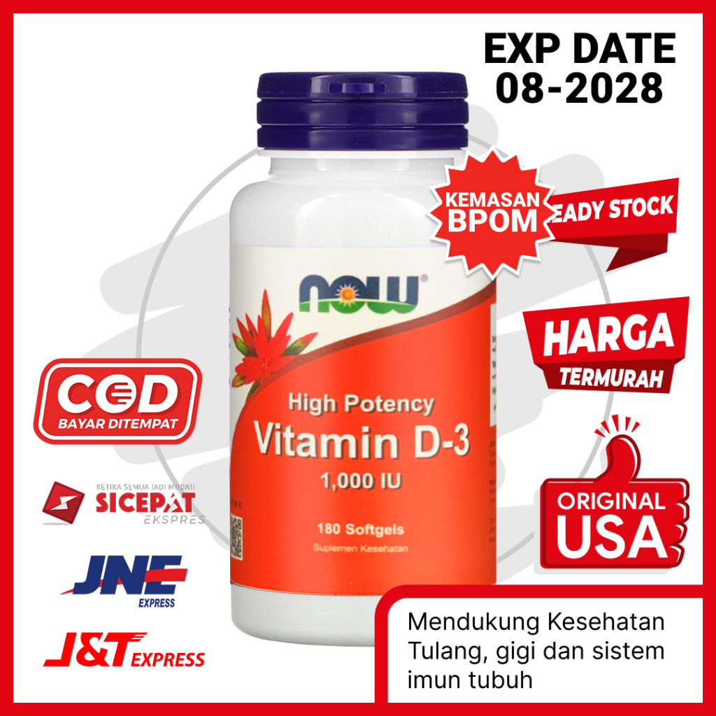Vitamin Imun Kesehatan Gigi dan Otot Vitamin D3 D-3 1000 iu NOW Isi 180 Softgel