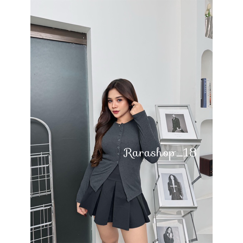 Atasan Wanita Elena top kancing lengan panjang rib