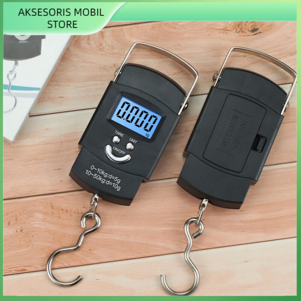 Timbangan Gantung Mini 50 Kg LCD Digital Koper Bagasi Beras Ikan Kiloan Serbaguna Portable