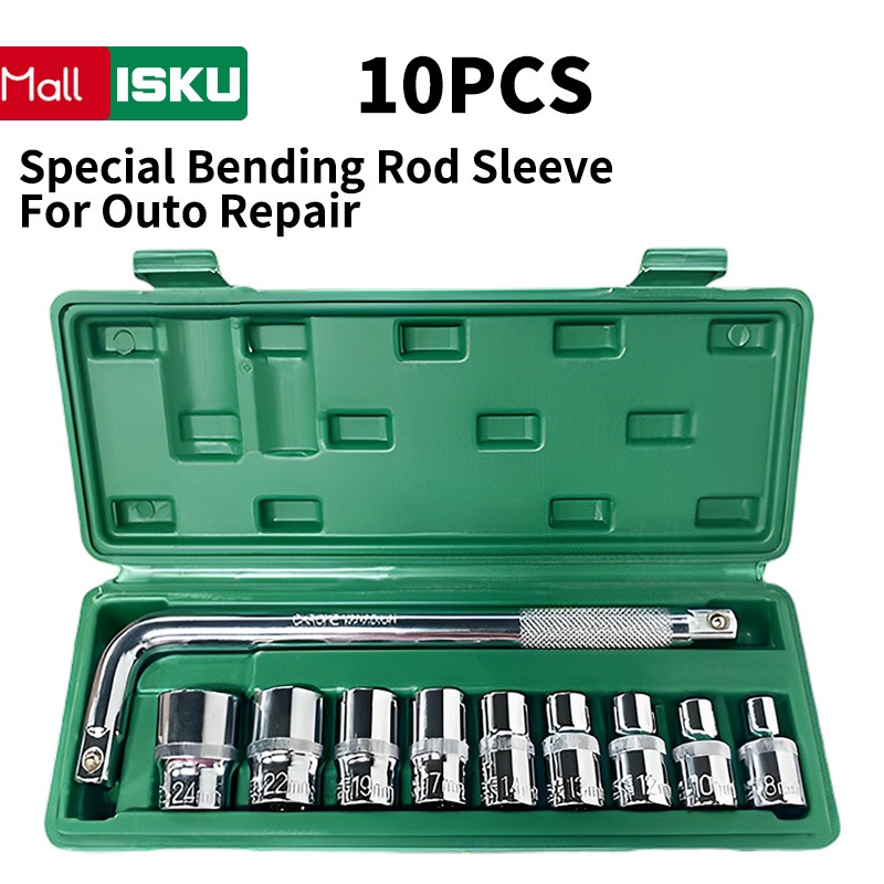 ISKU Mata kunci sok set 10Pcs Termasuk 9pcs 8-24mm 1/2 inch 6PT Mata Sock Set Dan 1pcs 1/2 Inch Gaga