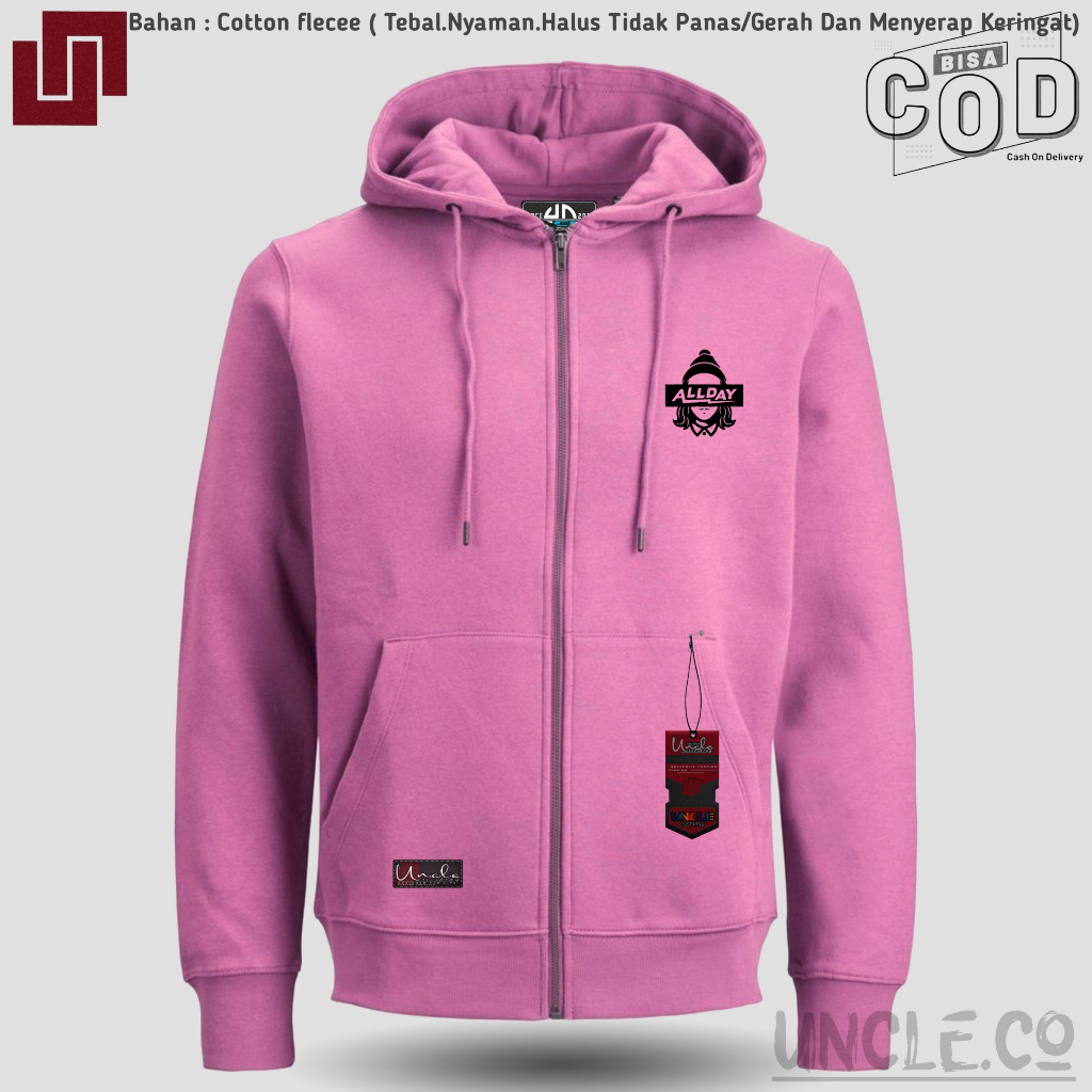 Jaket Zipper Distro Uncle.Clothing Warna Pink - Sweater Resleting  Murah Keren Jaket Kekinian