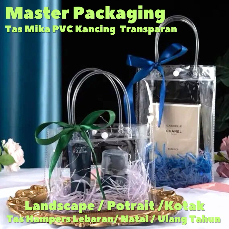 Tas PVC Mika Kancing Transparan Hampers Lebaran Natal Imlek Ulang Tahun  Goodie Bag Premium