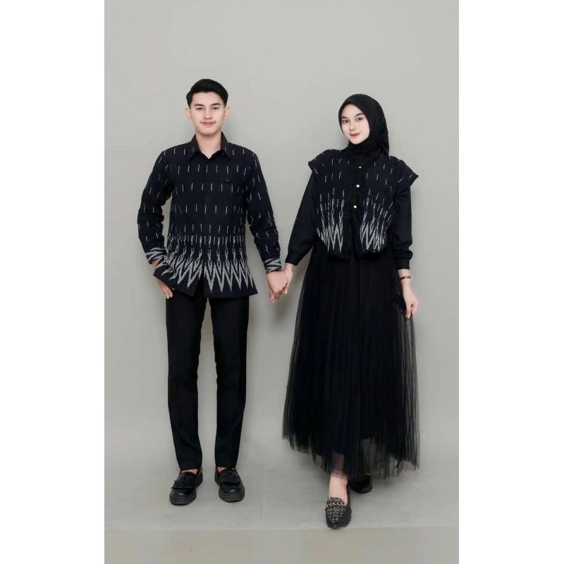 BAJU COUPLE TENUN ROMPI WANITA SET KEMEJA PRIA - BAJU SET PASANGAN - SET COUPLE KONDANGAN - SARIMBIT