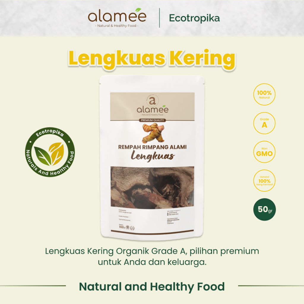 

Lengkuas Kering Dried Galangal Iris Rempah Rimpang Organik Alami Kemasan Premium 50 Gram
