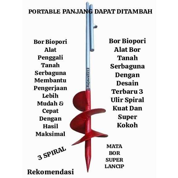 BOR / Biopori Bor Tanah Manual /Bor Pembuatan Lubang Tanah Multifungsi / Bor Alat Pelubang Tanah
