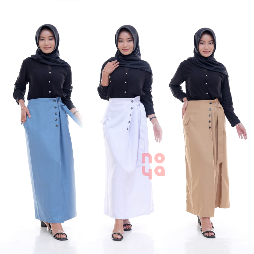FRIZI BUTTON SKIRT – Bahan Semi woll Rok Line A Rok Polos Panjang Aksesoris Kancing dan Pengait Samp