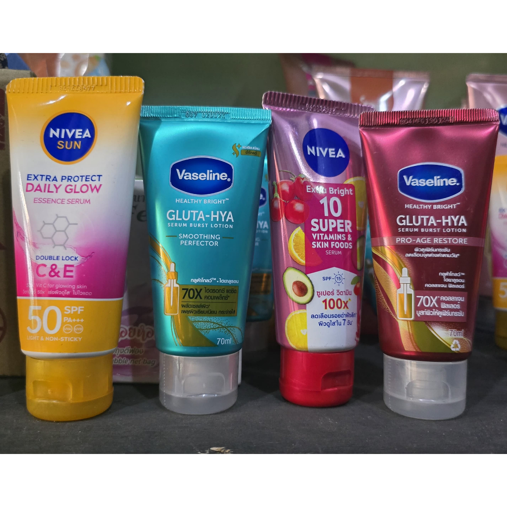 VASELINE GLUTA HYA SERUM BURST LOTION NIVEA Body Serum Extra Bright 10 Super Vitamins & Skin Foods S