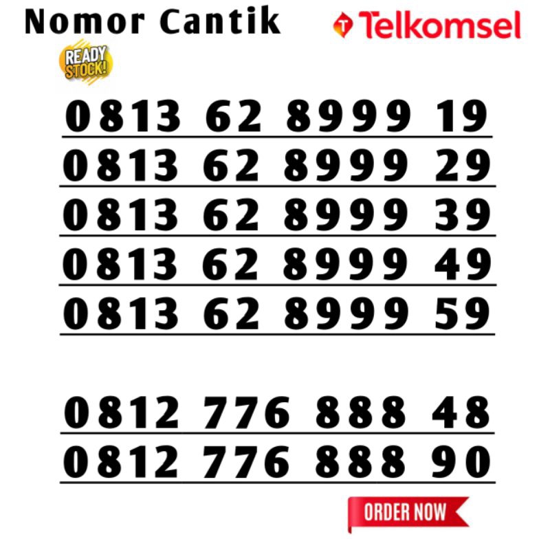 KARTU PERDANA NOMOR CANTIK TELKOMSEL - NOMOR CANTIK SIMPATI 888 999 7888 8999 6888 88848 88890 99919