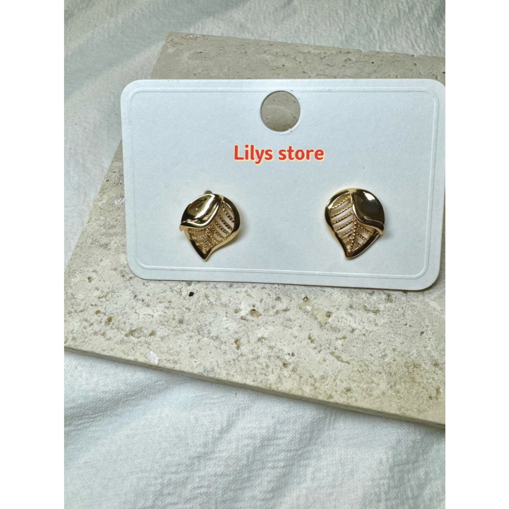 Anting klip telinga bentuk daun S925 perak mori kecil segar anting kancing