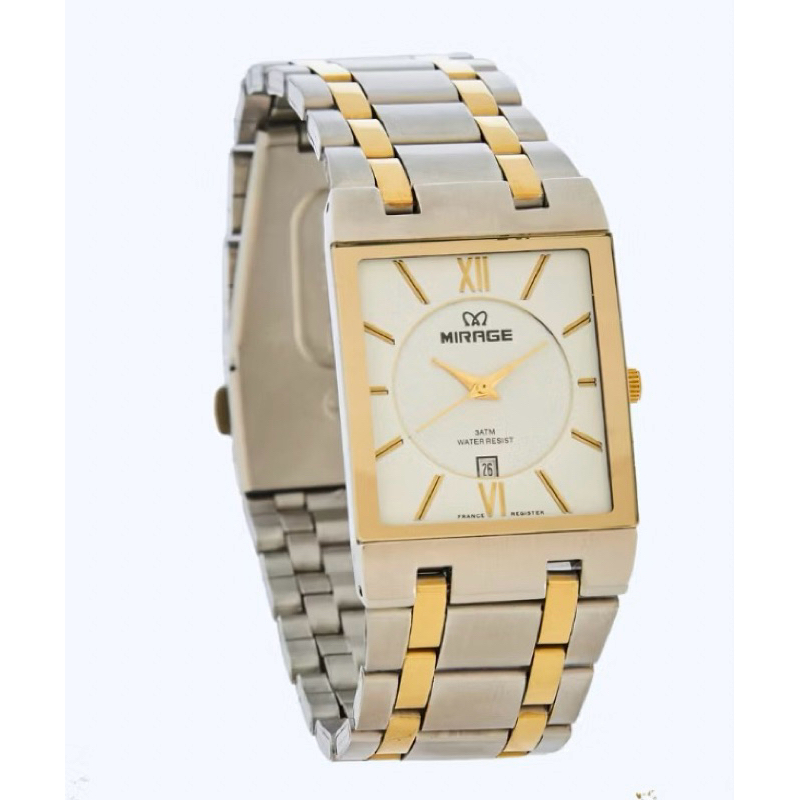 Mirage Jam Tangan Pria Analog 7908 M Silver Gold Original Stainless