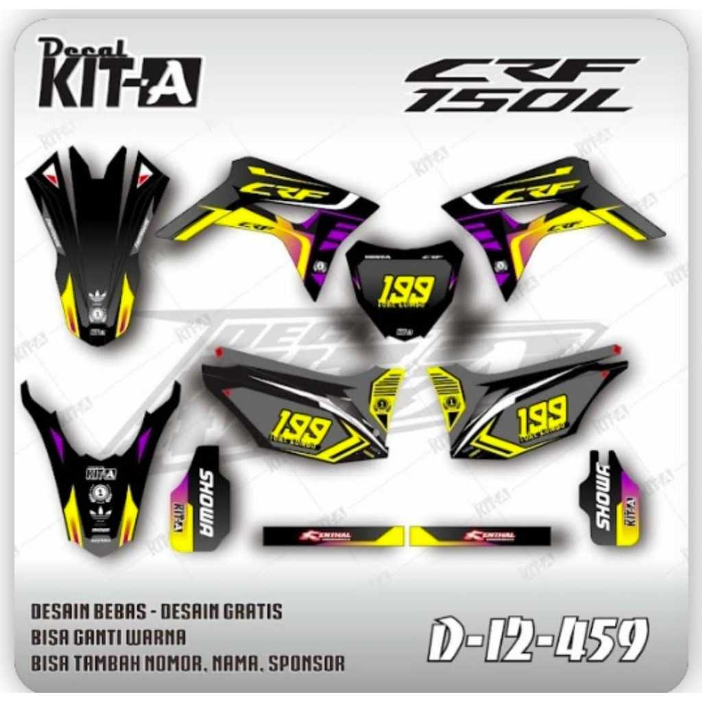 Decal CRF 150 L - Stiker Motor Crf 150 L warna hitam abu list kuning